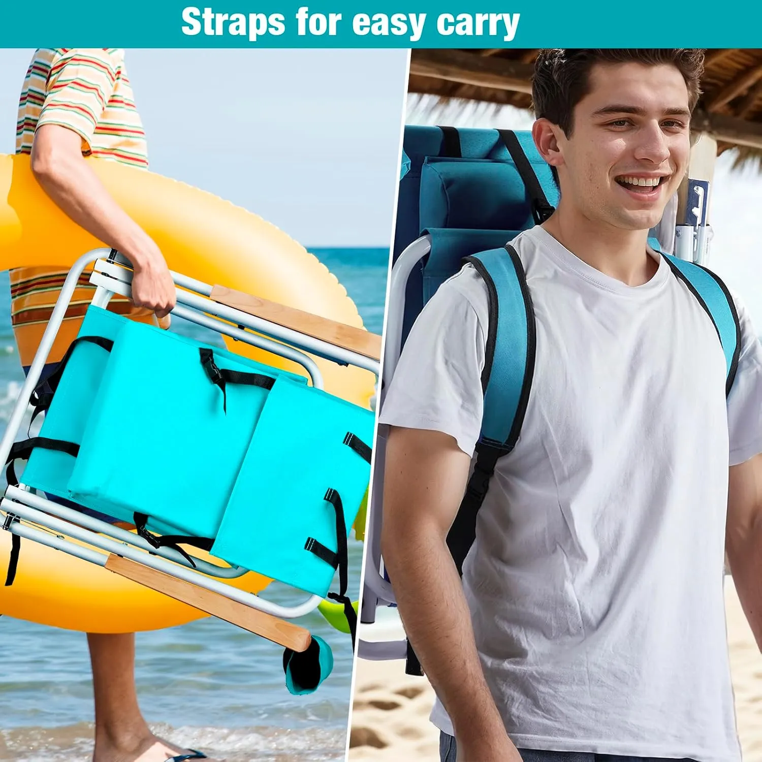 Bonnlo Foldable Backpack Carry Camping Chair with Cup Holder, Portable 4-Position Reclining Heavy-Duty Supports 265 lbs (120 kg) for Beach Lawn Concert Fishing Cool Mint Green