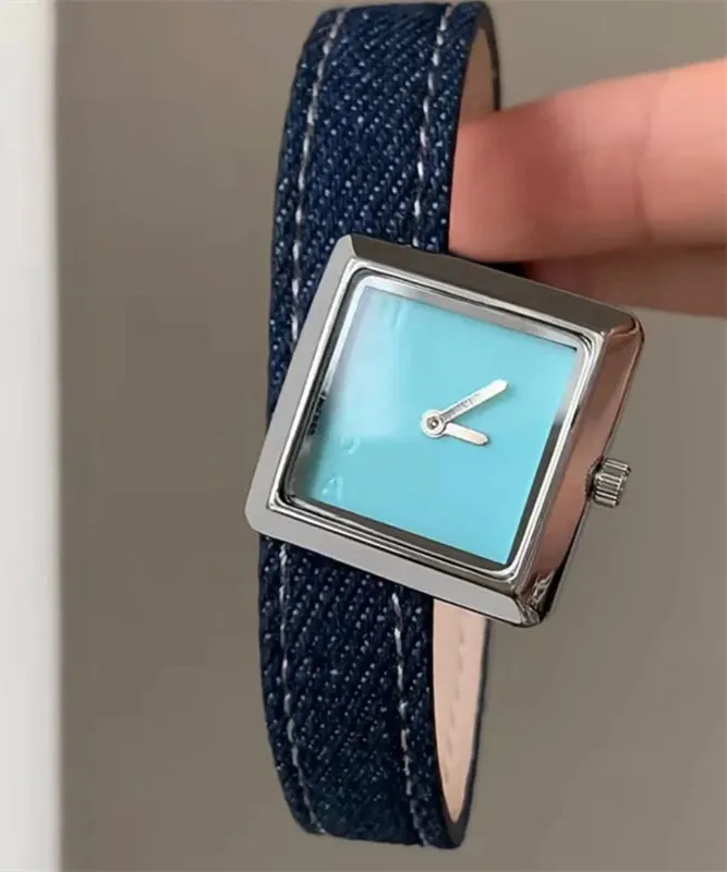 Boutique Red Denim Fabric Quartz Movement Waterproof Watches