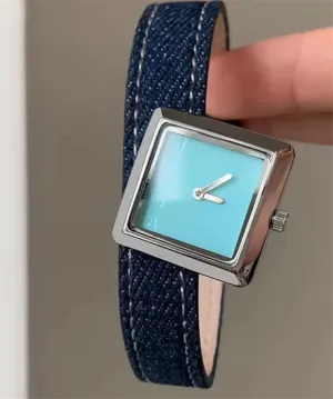 Boutique Red Denim Fabric Quartz Movement Waterproof Watches