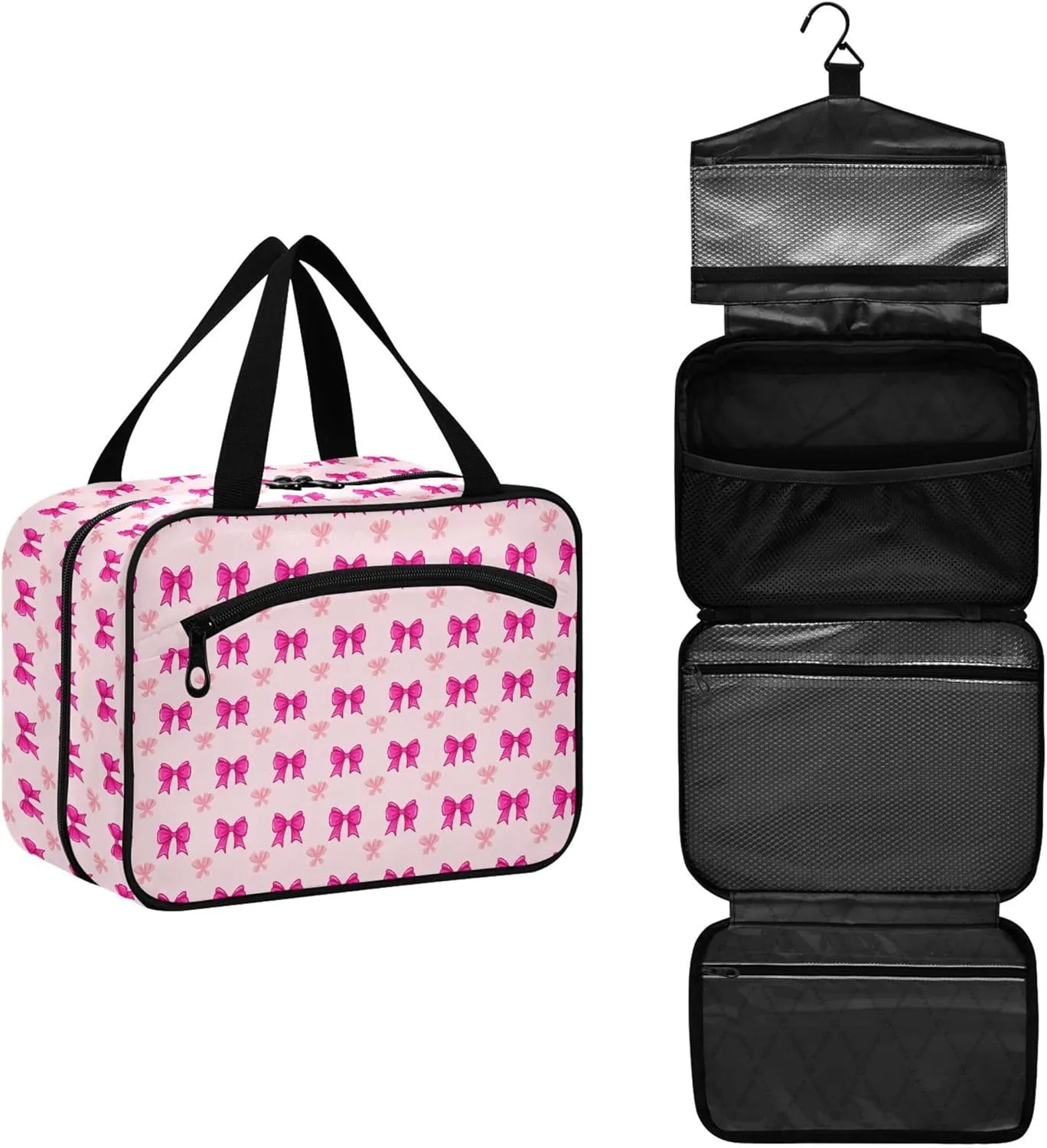 Bright Pink Bows Travel Toiletry Bag for Women & men Hanging Portable Toiletry Bag Large Capacity Travel Bag for Hold Cosmetics Skin Care Products Toiletries Medium
