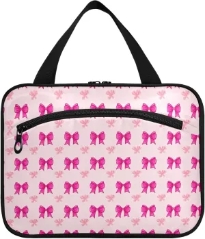 Bright Pink Bows Travel Toiletry Bag for Women & men Hanging Portable Toiletry Bag Large Capacity Travel Bag for Hold Cosmetics Skin Care Products Toiletries Medium