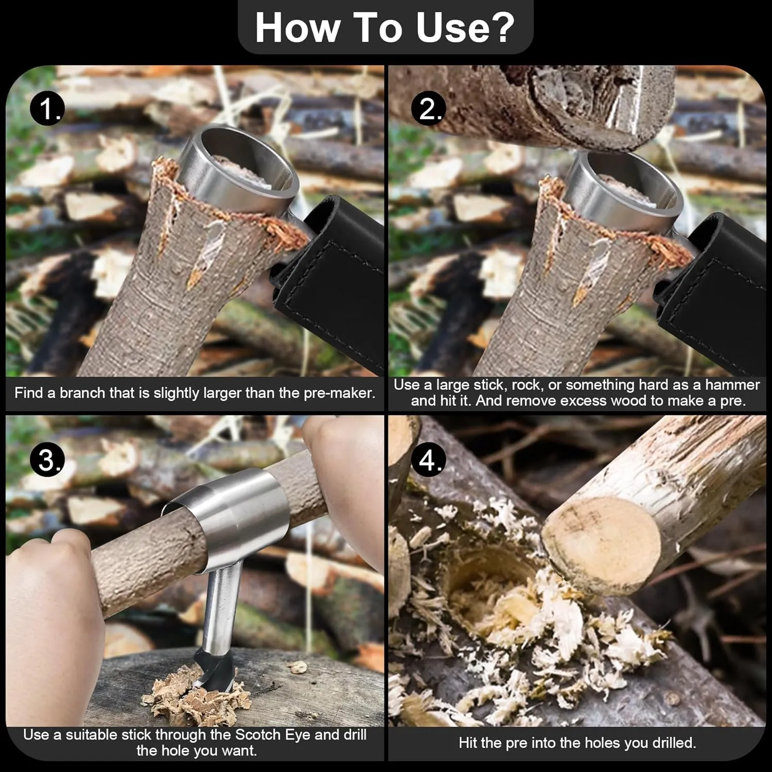 Bushcraft Hand Auger Wrench Bushcraft Gear and Equipment Settlers Wrench Survival Tools Scotch Eye Wood Auger Drill Peg and Manual Hole Maker Multitool for Outdoor Backpacking Camping Bushcrafting
