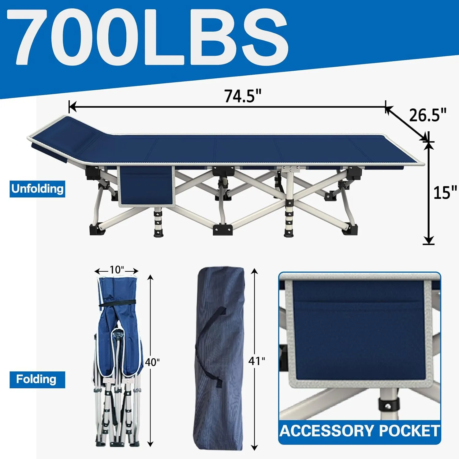 Camping cot with Mattress Comfortable Camping Cots for Adults Portable Folding Cot with Carry Bag Guest Bed Easy to Install Outdoor Indoor