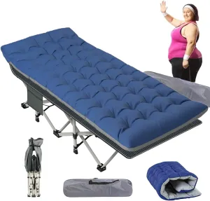 Camping Cots for Adults, Heavy Duty Folding Bed with Mattress Indoor, Portable Travel Cot Bed for Sleeping Outdoor, Supports 500 lbs, Ideal for Camp, Beach, Patio, Office