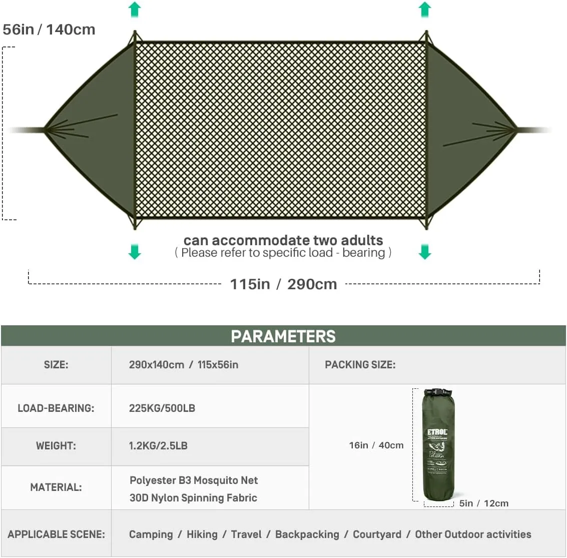 Camping Hammock with Mosquito Net,3 in 1 Function Parachute Portable Hammock,Double & Single Hammocks Tent for Travel Outdoor Indoor Hiking Patio - with Tree ​Straps,Carabiners,Aluminium Poles