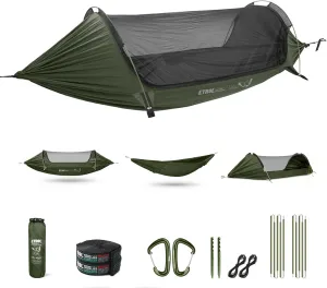 Camping Hammock with Mosquito Net,3 in 1 Function Parachute Portable Hammock,Double & Single Hammocks Tent for Travel Outdoor Indoor Hiking Patio - with Tree ​Straps,Carabiners,Aluminium Poles