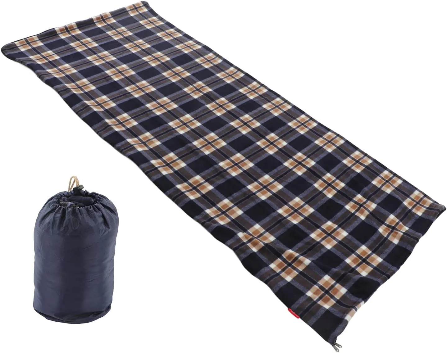 Camping Sleeping Bag, Fleece Sleeping Bag, Portable Travel Warm Sleeping Bag for Adults Outdoor Camping Hiking Climbing (Navy Blue Grid)