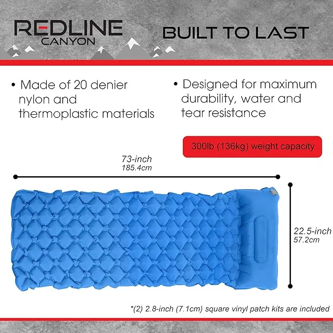 Camping Sleeping Mat - 1.1lb Blue Inflatable Camping Pad with Pillow Backpacking Air Mattress Sleeping Bag Camp Pad