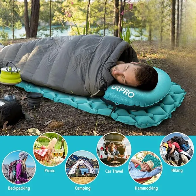 Camping Sleeping Pad Air Mattress - Inflatable Ultralight Ergonomic Design Compact Airpad Mat Backpacking Hiking Outdoor Activities Green