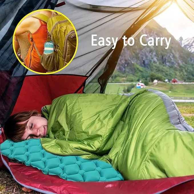 Camping Sleeping Pad Air Mattress - Inflatable Ultralight Ergonomic Design Compact Airpad Mat Backpacking Hiking Outdoor Activities Green