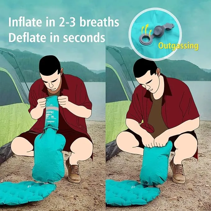 Camping Sleeping Pad Air Mattress - Inflatable Ultralight Ergonomic Design Compact Airpad Mat Backpacking Hiking Outdoor Activities Orange