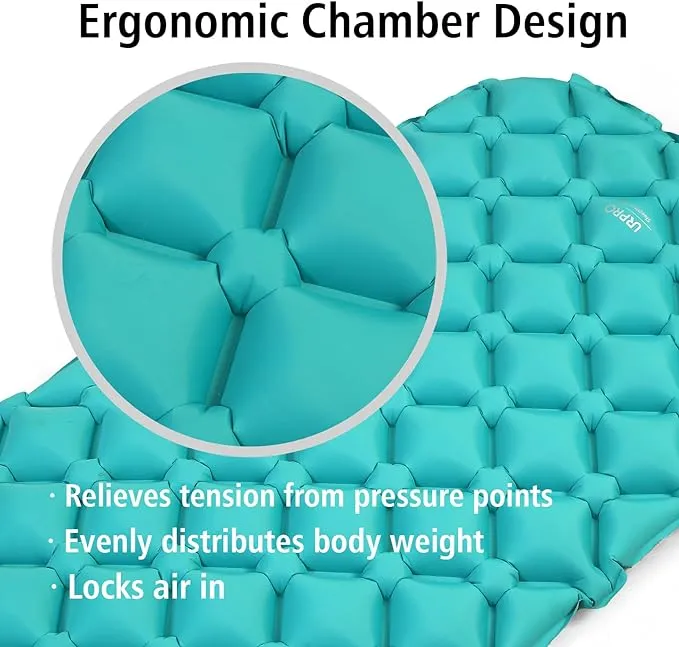Camping Sleeping Pad Air Mattress - Inflatable Ultralight Ergonomic Design Compact Airpad Mat Backpacking Hiking Outdoor Activities Orange