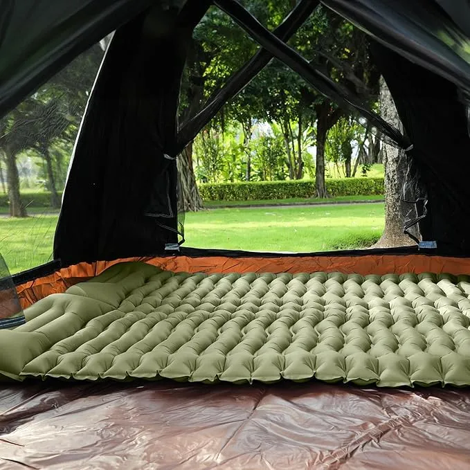Camping Sleeping Pad with Mini Electric Pump Self Inflating Sleeping Pad 4'' Extra Thickness Full Size Double Sleeping Pad for Camping 2 Person,45s Fast Inflation, Camping Mattress Pad,Green