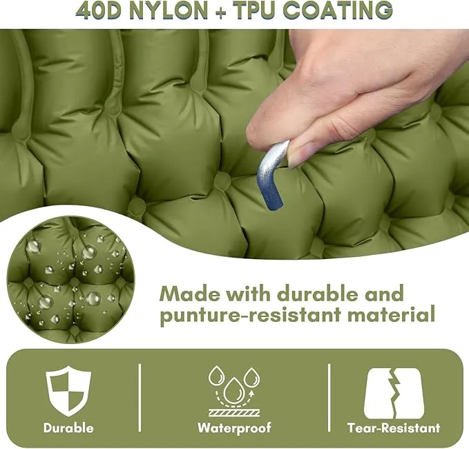 Camping Sleeping Pad with Mini Electric Pump Self Inflating Sleeping Pad 4'' Extra Thickness Full Size Double Sleeping Pad for Camping 2 Person,45s Fast Inflation, Camping Mattress Pad,Green