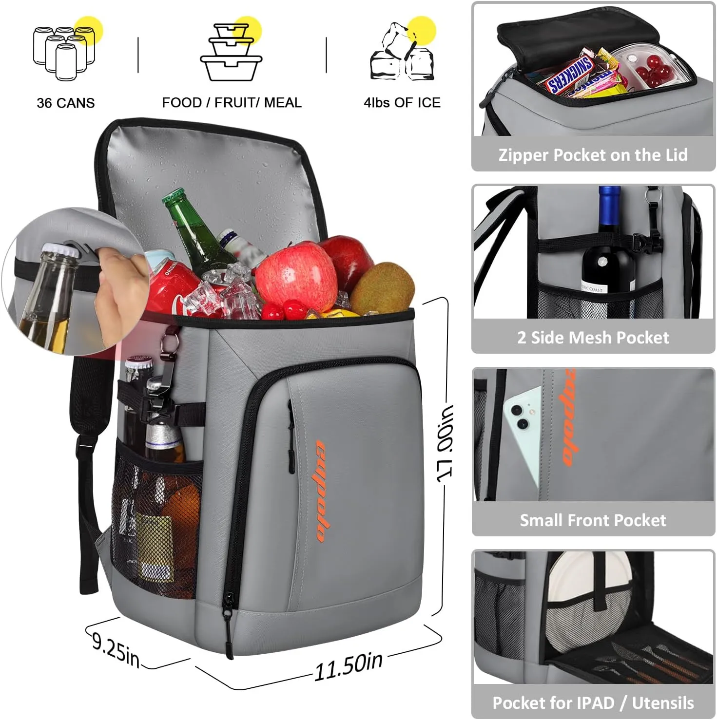 Capolo Cooler Backpack Insulated Leak Proof 36/45 Cans, Soft Camping Bacpack Cooler Thermal Bag Ice Chest, Portable Waterproof Travel Cooler Bag for Lunch Beach Picnic Shopping