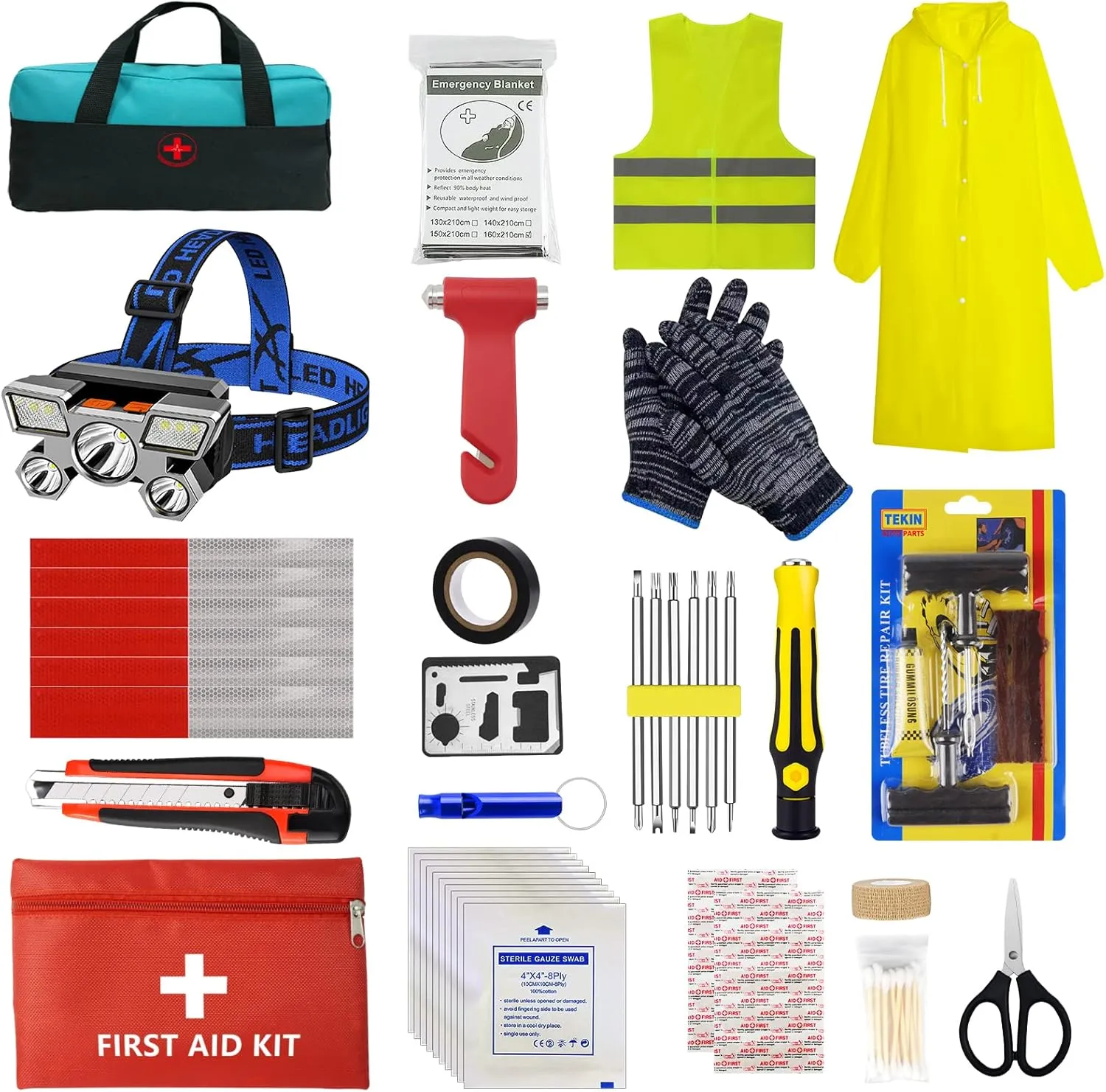 Car Roadside Emergency Kit, Car Safety Kit，Automotive Interior Safety Products, Emergency Roadside Kit, Safety Kit for Car, Auto Emergency Road Kit with Reflector Vest