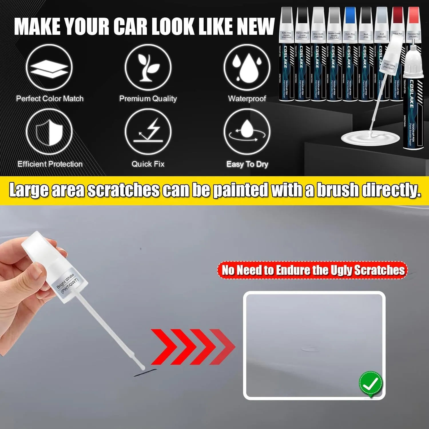 Car Touch Up Paint(Black(PX8)) for Jeep, Car Paint Scratch Repair Kit, Quick & Easy Solution to Repair, 2 in 1 Scratch Remover Pen with Color-Matched
