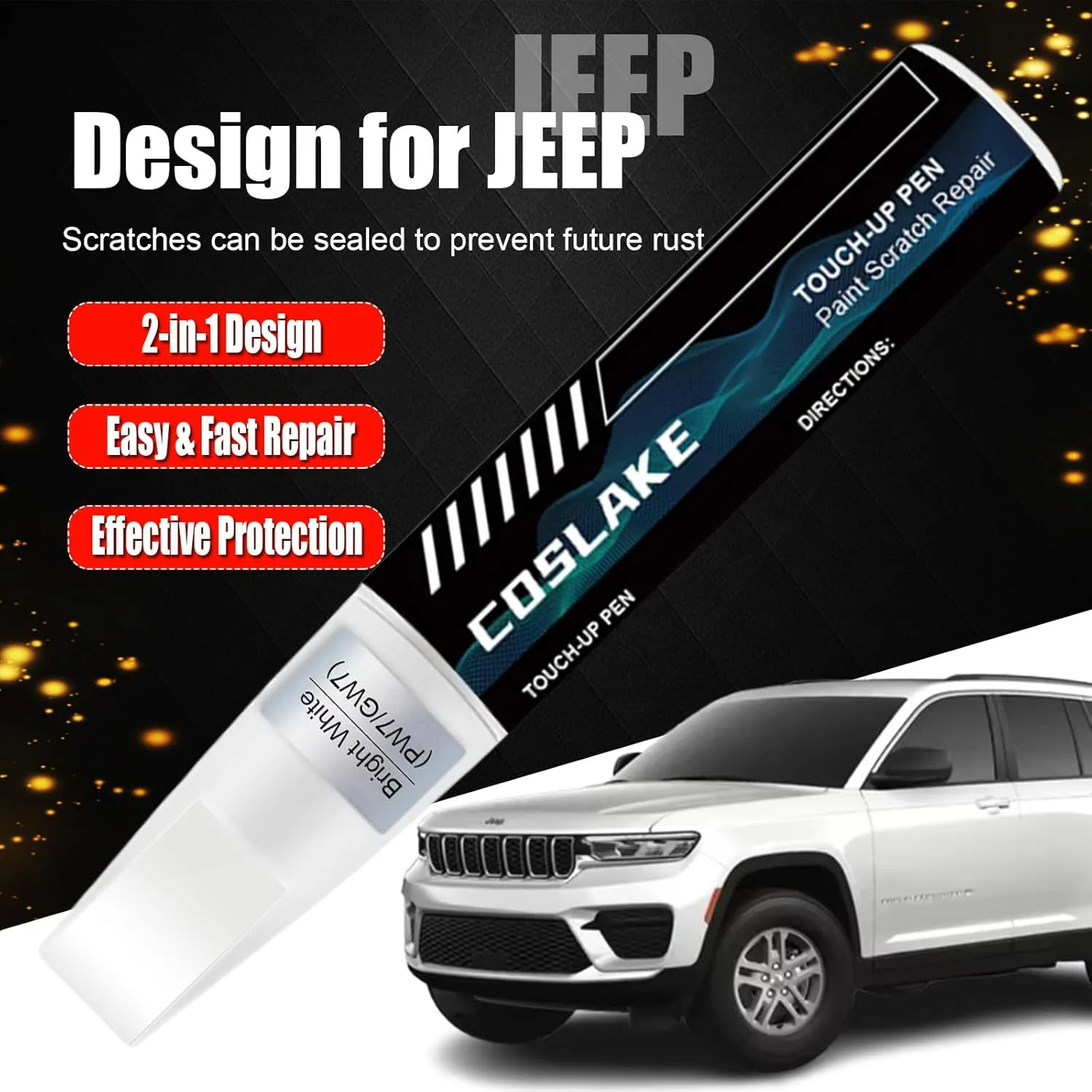 Car Touch Up Paint(Black(PX8)) for Jeep, Car Paint Scratch Repair Kit, Quick & Easy Solution to Repair, 2 in 1 Scratch Remover Pen with Color-Matched
