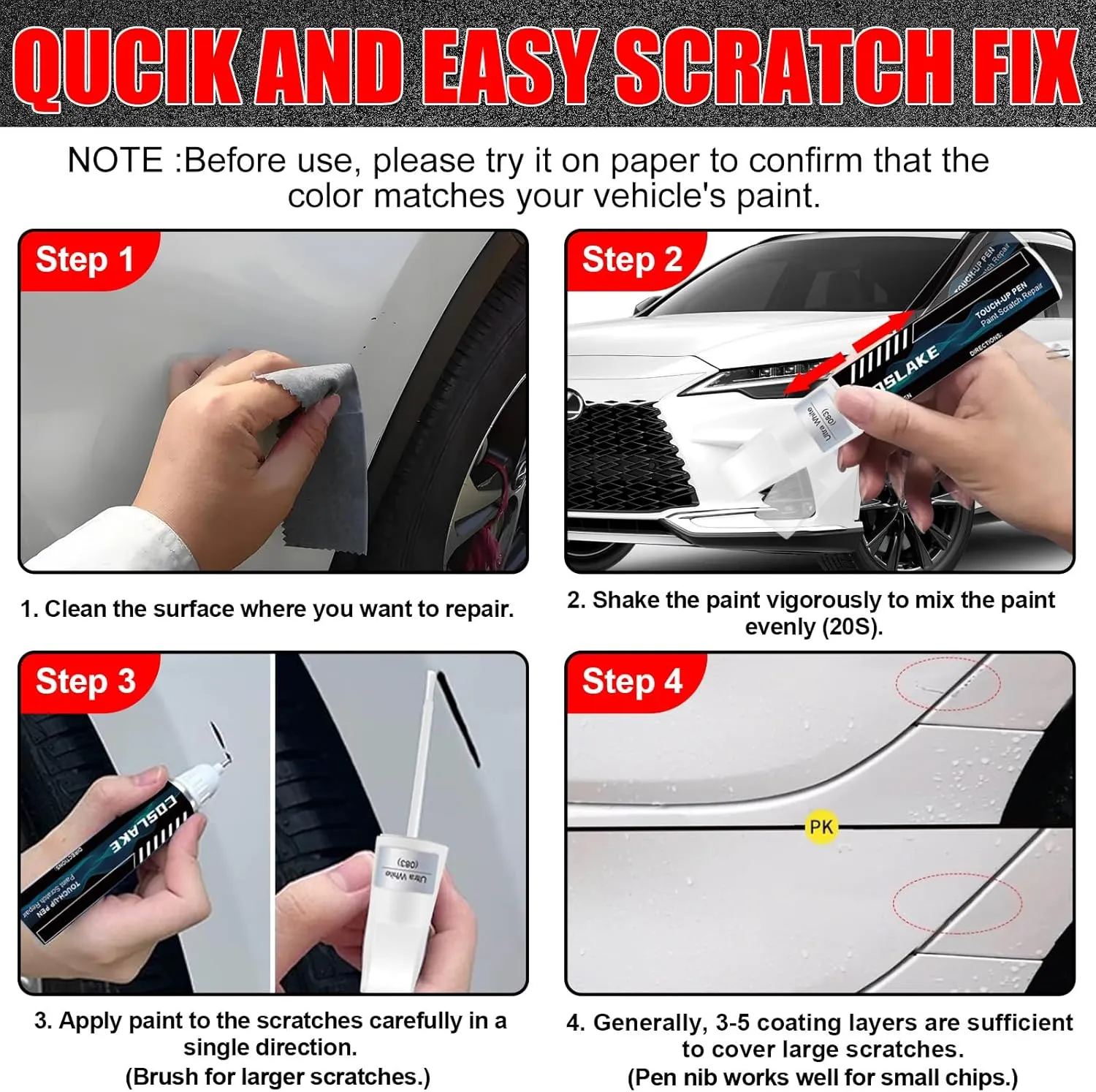 Car Touch Up Paint(Iridium(1L2)) for Lexus, Car Paint Scratch Repair Kit, Quick & Easy Solution to Repair, 2 in 1 Scratch Remover Pen with Color-Matched