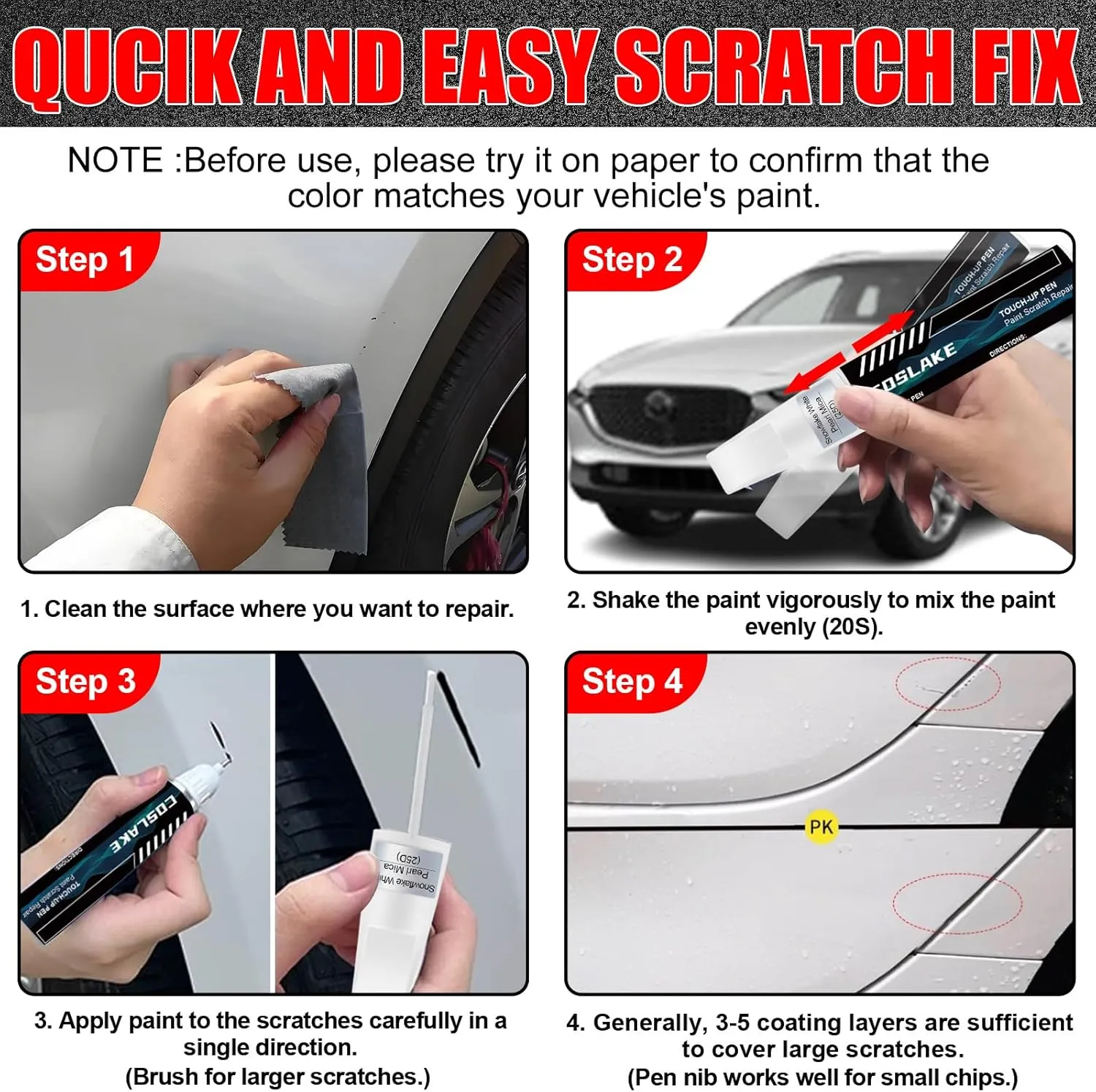 Car Touch Up Paint(Jet Black Mica(41W)) for Mazda, Car Paint Scratch Repair Kit, Quick & Easy Solution to Repair, 2 in 1 Scratch Remover Pen with Color-Matched