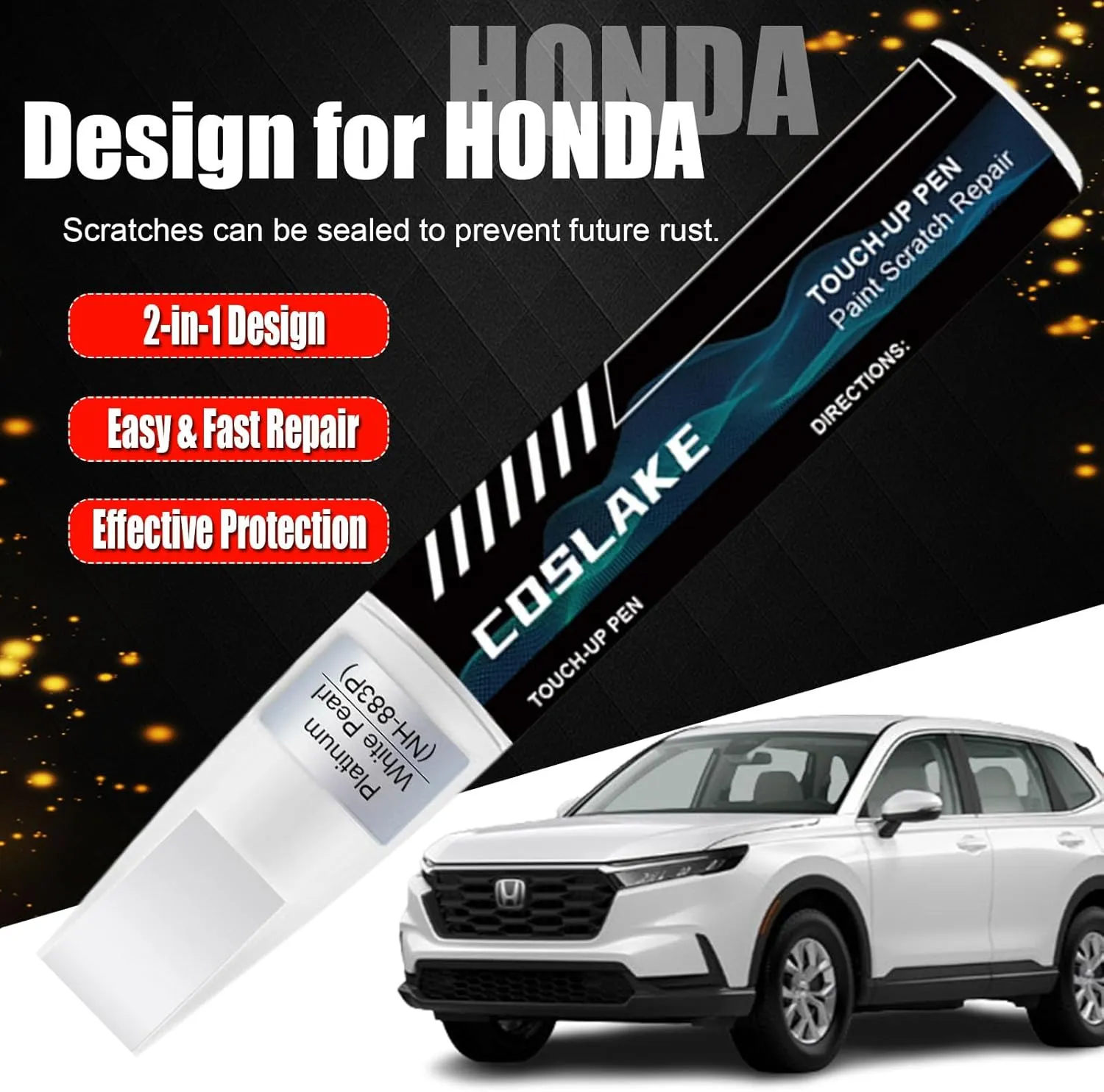 Car Touch Up Paint(Platinum White Pearl(NH-883P)) for Honda, Car Paint Scratch Repair Kit, Quick & Easy Solution to Repair, 2 in 1 Scratch Remover Pen with Color-Matched