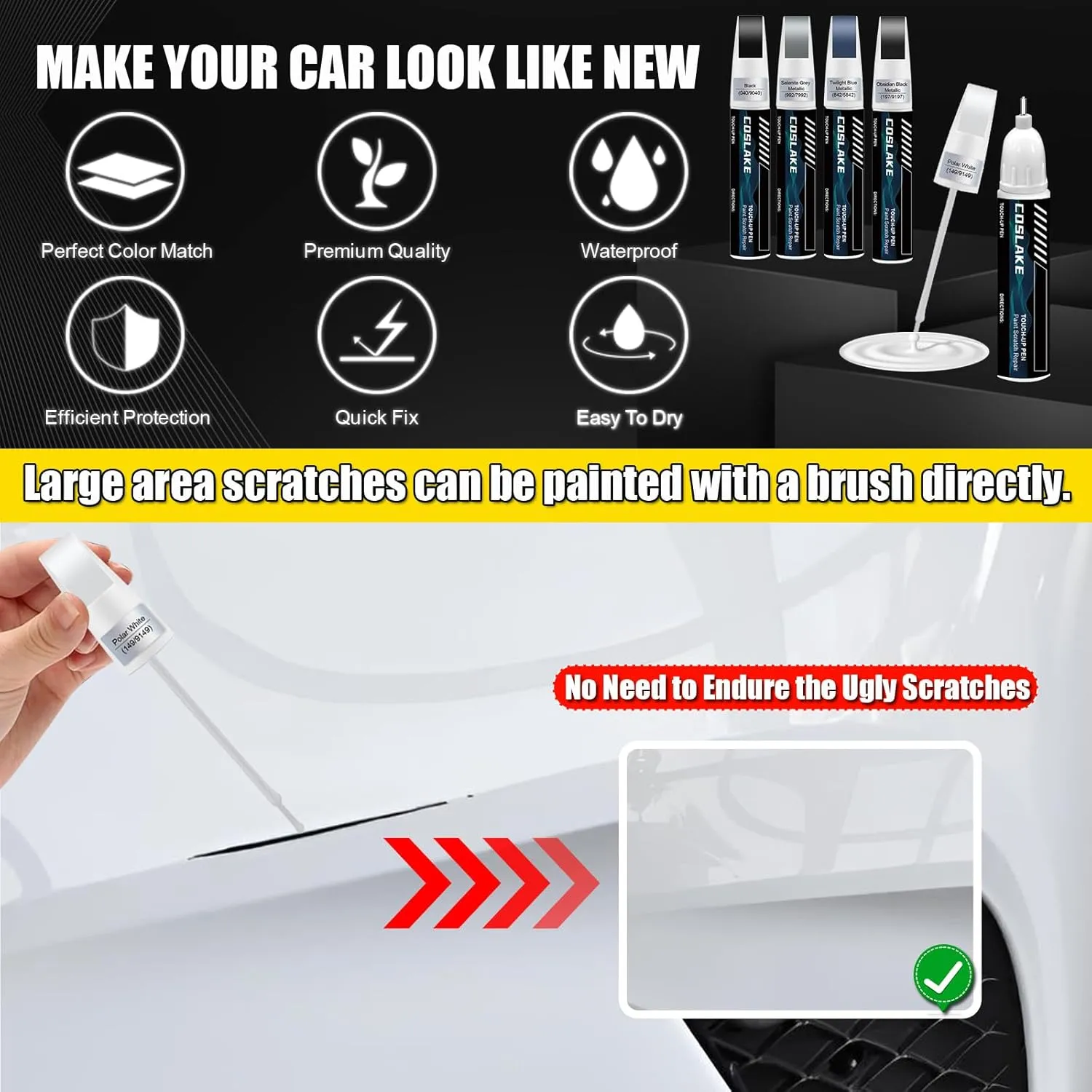 Car Touch Up Paint(Polar White(149/9149)) for Mercedes-Benz, Car Paint Scratch Repair Kit, Quick & Easy Solution to Repair, 2 in 1 Scratch Remover Pen with Color-Matched