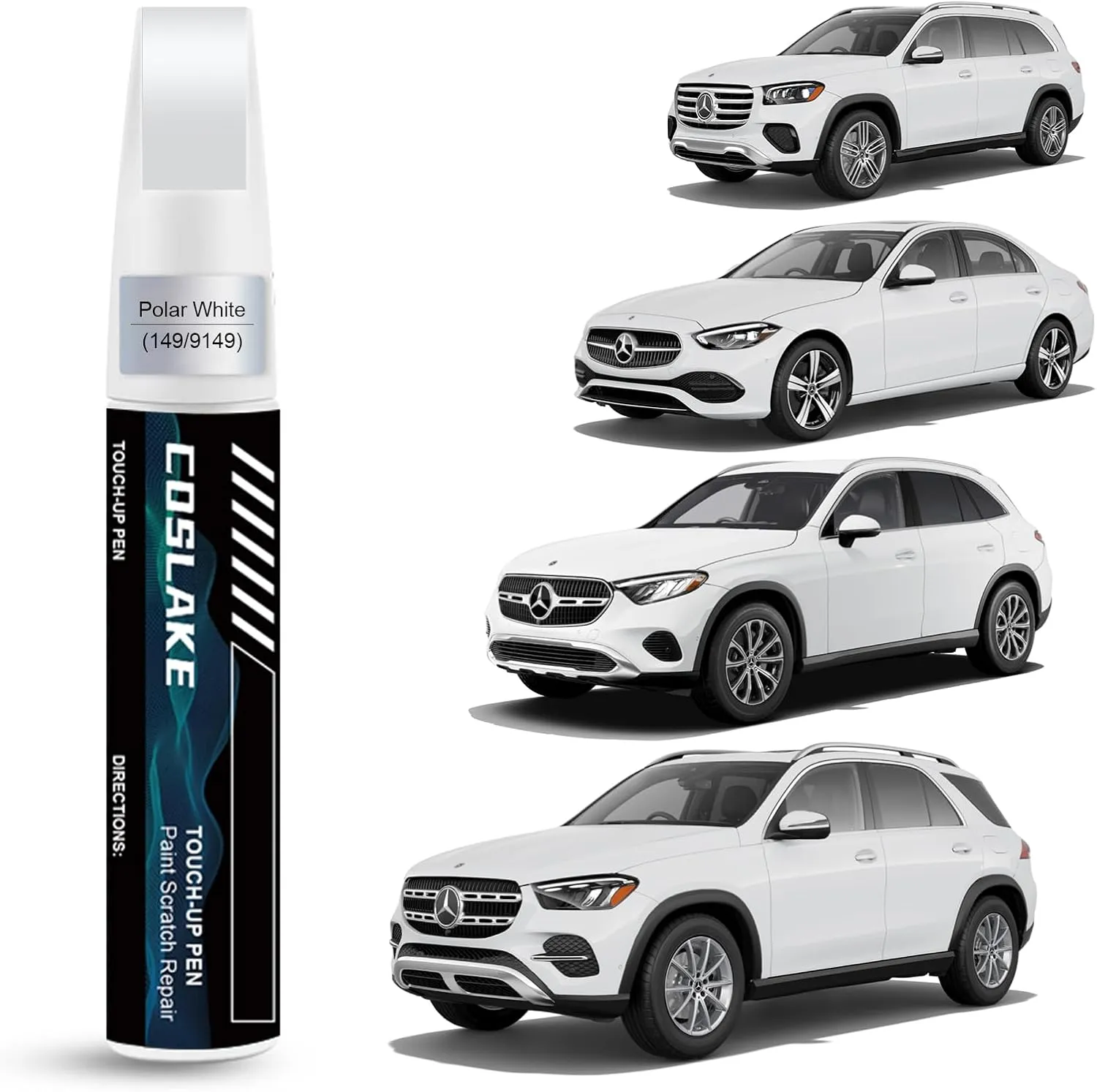 Car Touch Up Paint(Polar White(149/9149)) for Mercedes-Benz, Car Paint Scratch Repair Kit, Quick & Easy Solution to Repair, 2 in 1 Scratch Remover Pen with Color-Matched