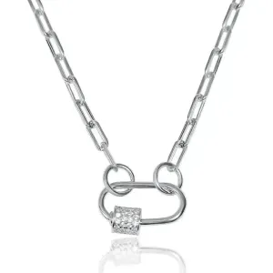 Carabiner Amulet Link  Stainless Steel Waterproof Necklace, Silver