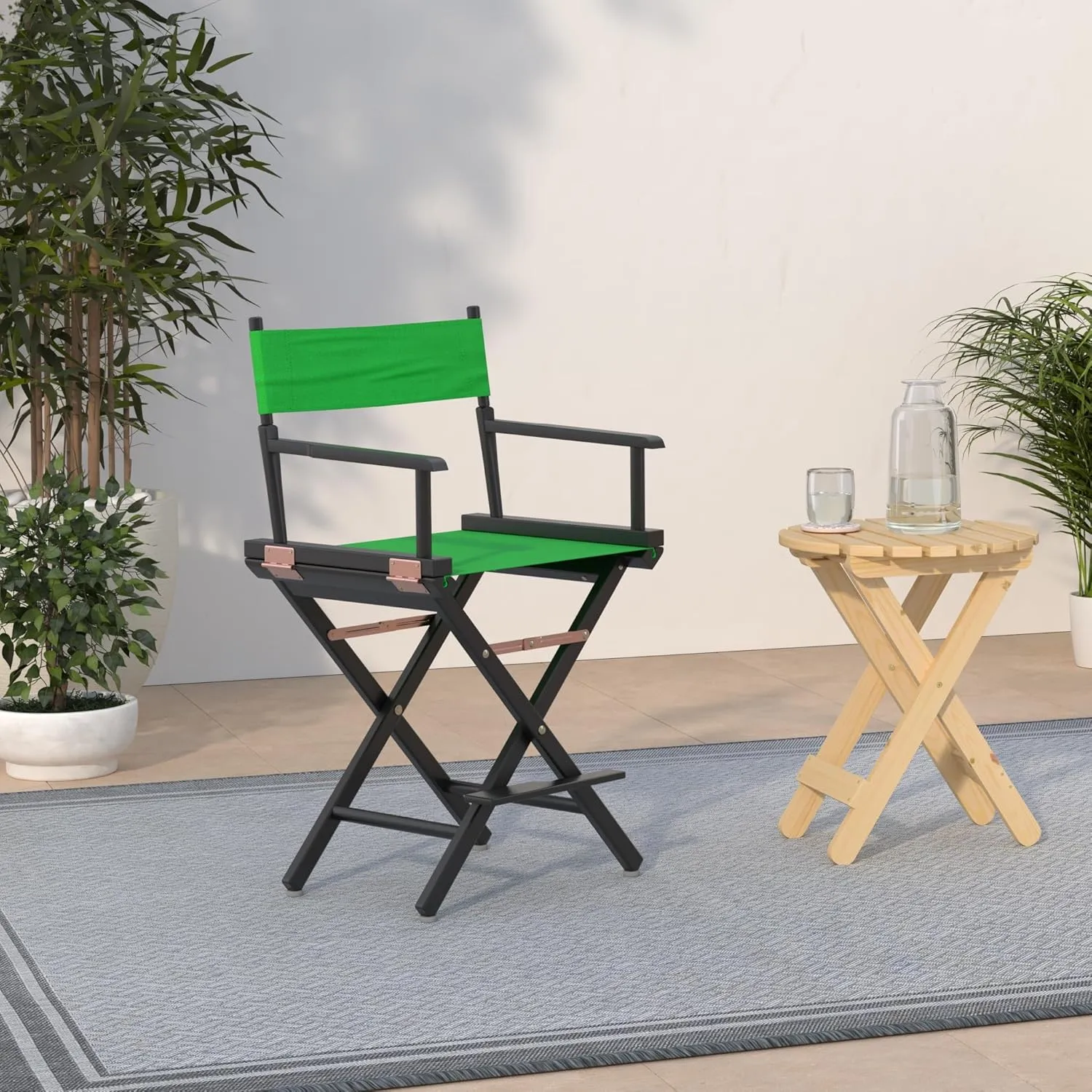 Casual Home Director's Chair ,Black Frame/Green Canvas,24" - Counter Height