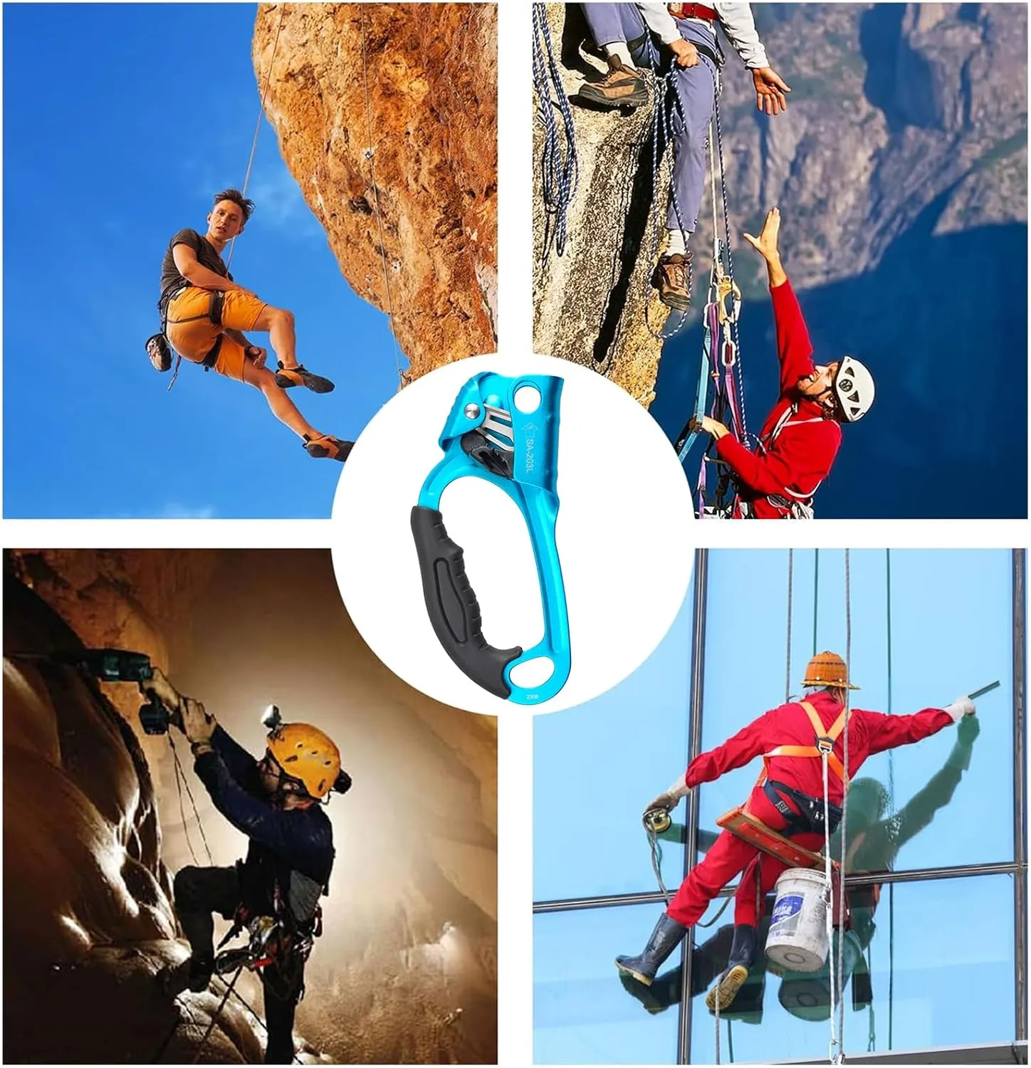 CE Hand Ascender,140kgs Rappelling Gear Equipment with Ergonomic Rubber Handle for Rock Climbing Tree Arborist, Climbing Rescue Caving, Mountaineering, 8~13MM Rope, 4kN,Right/Left Hand