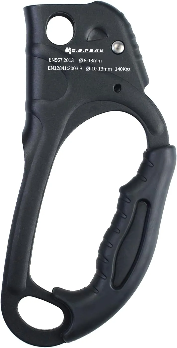 CE Hand Ascender,140kgs Rappelling Gear Equipment with Ergonomic Rubber Handle for Rock Climbing Tree Arborist, Climbing Rescue Caving, Mountaineering, 8~13MM Rope, 4kN,Right/Left Hand