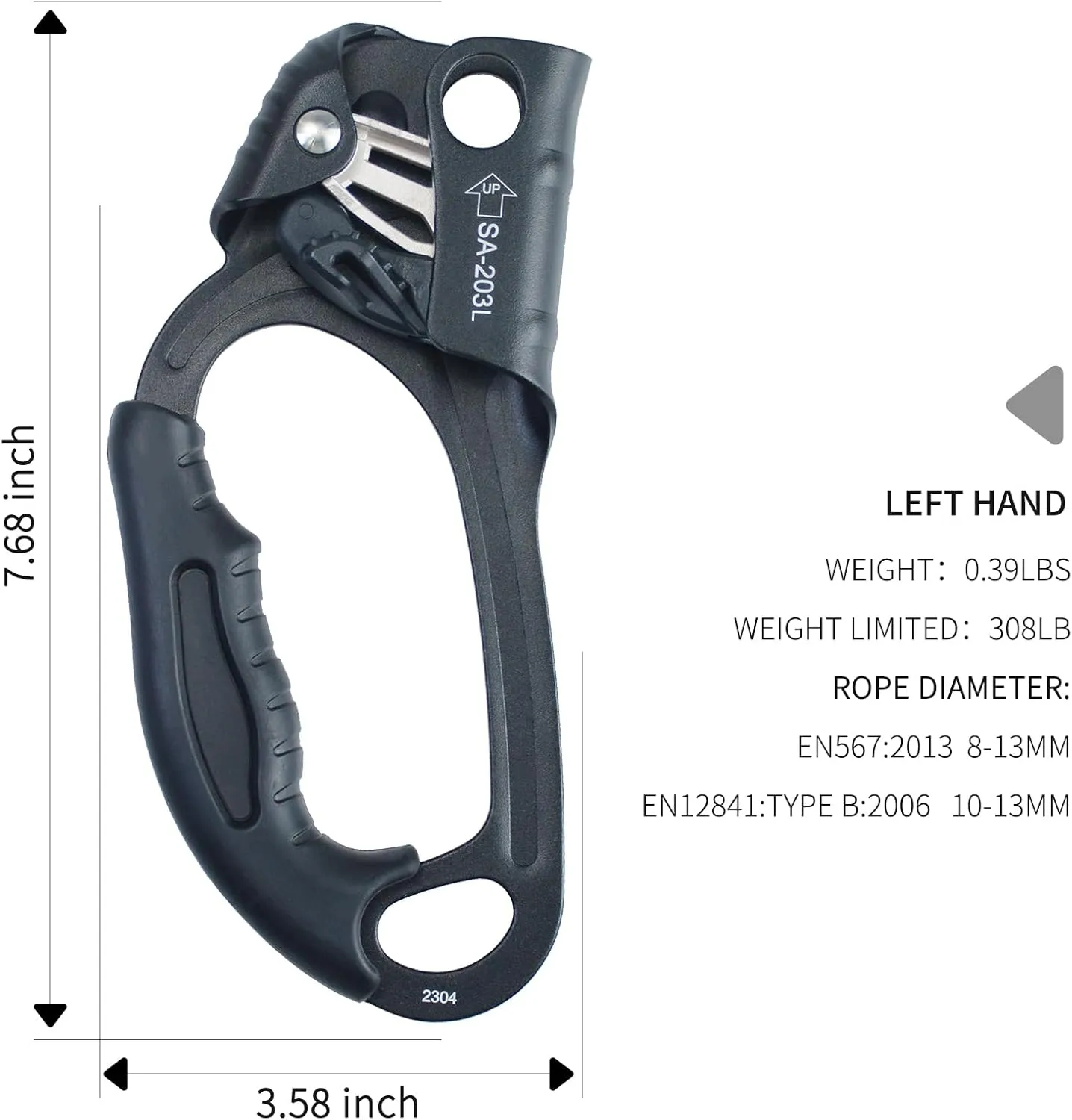 CE Hand Ascender,140kgs Rappelling Gear Equipment with Ergonomic Rubber Handle for Rock Climbing Tree Arborist, Climbing Rescue Caving, Mountaineering, 8~13MM Rope, 4kN,Right/Left Hand