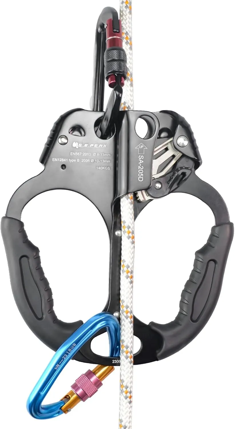CE Hand Ascender,140kgs Rappelling Gear Equipment with Ergonomic Rubber Handle for Rock Climbing Tree Arborist, Climbing Rescue Caving, Mountaineering, 8~13MM Rope, 4kN,Right/Left Hand