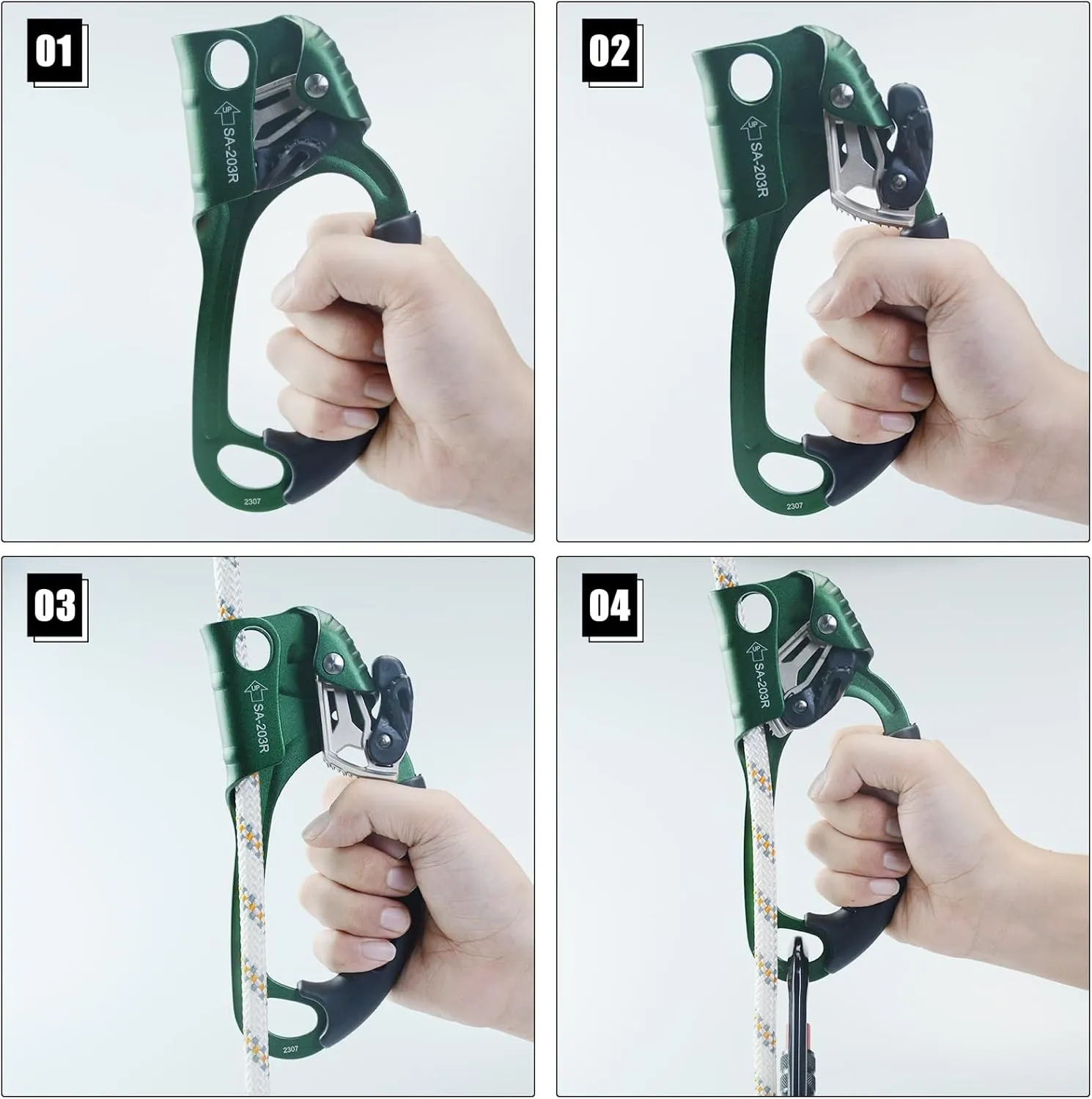CE Hand Ascender,140kgs Rappelling Gear Equipment with Ergonomic Rubber Handle for Rock Climbing Tree Arborist, Climbing Rescue Caving, Mountaineering, 8~13MM Rope, 4kN,Right/Left Hand