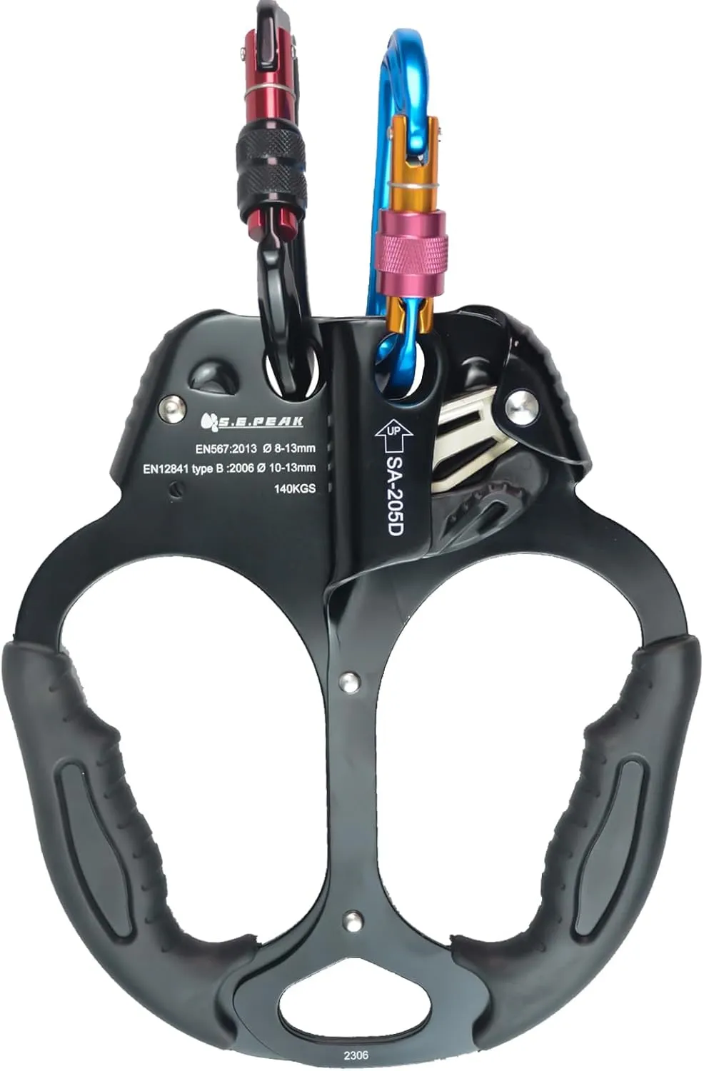 CE Hand Ascender,140kgs Rappelling Gear Equipment with Ergonomic Rubber Handle for Rock Climbing Tree Arborist, Climbing Rescue Caving, Mountaineering, 8~13MM Rope, 4kN,Right/Left Hand