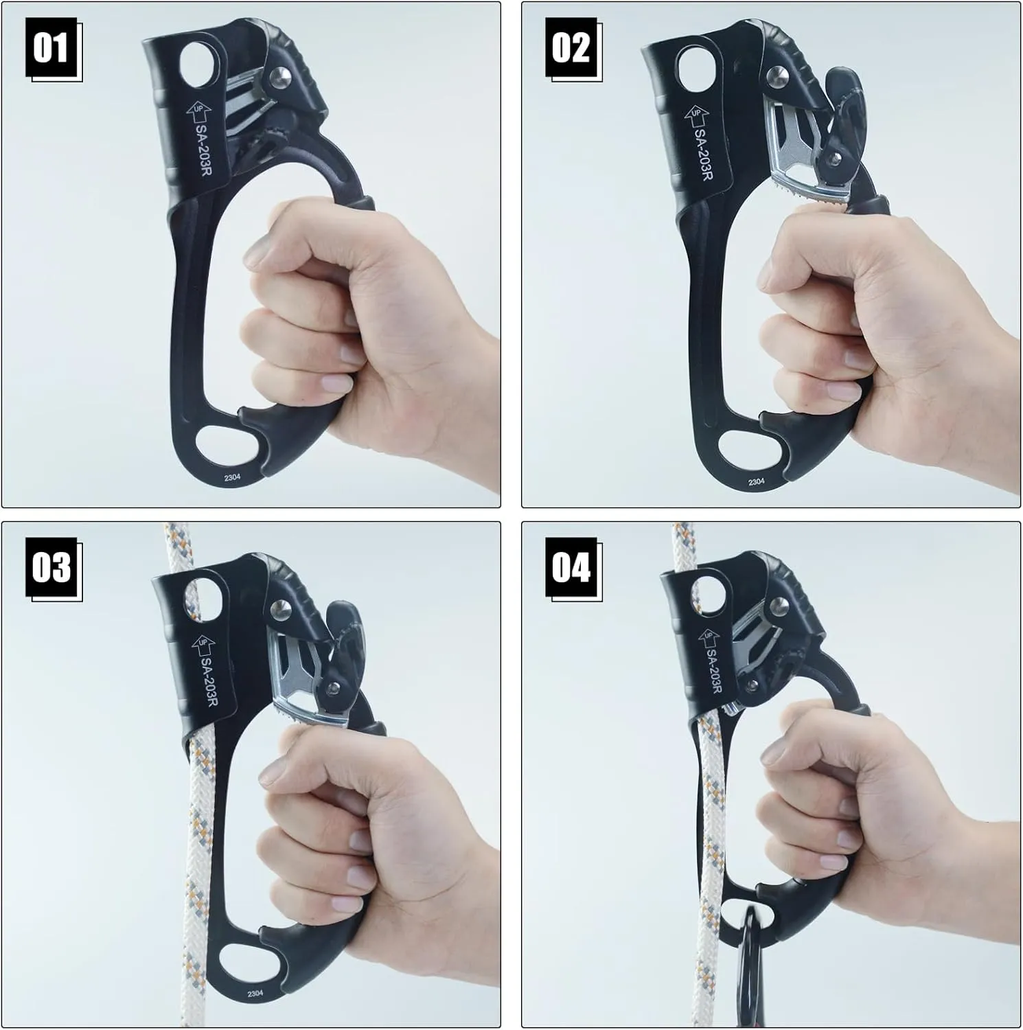 CE Hand Ascender,140kgs Rappelling Gear Equipment with Ergonomic Rubber Handle for Rock Climbing Tree Arborist, Climbing Rescue Caving, Mountaineering, 8~13MM Rope, 4kN,Right/Left Hand