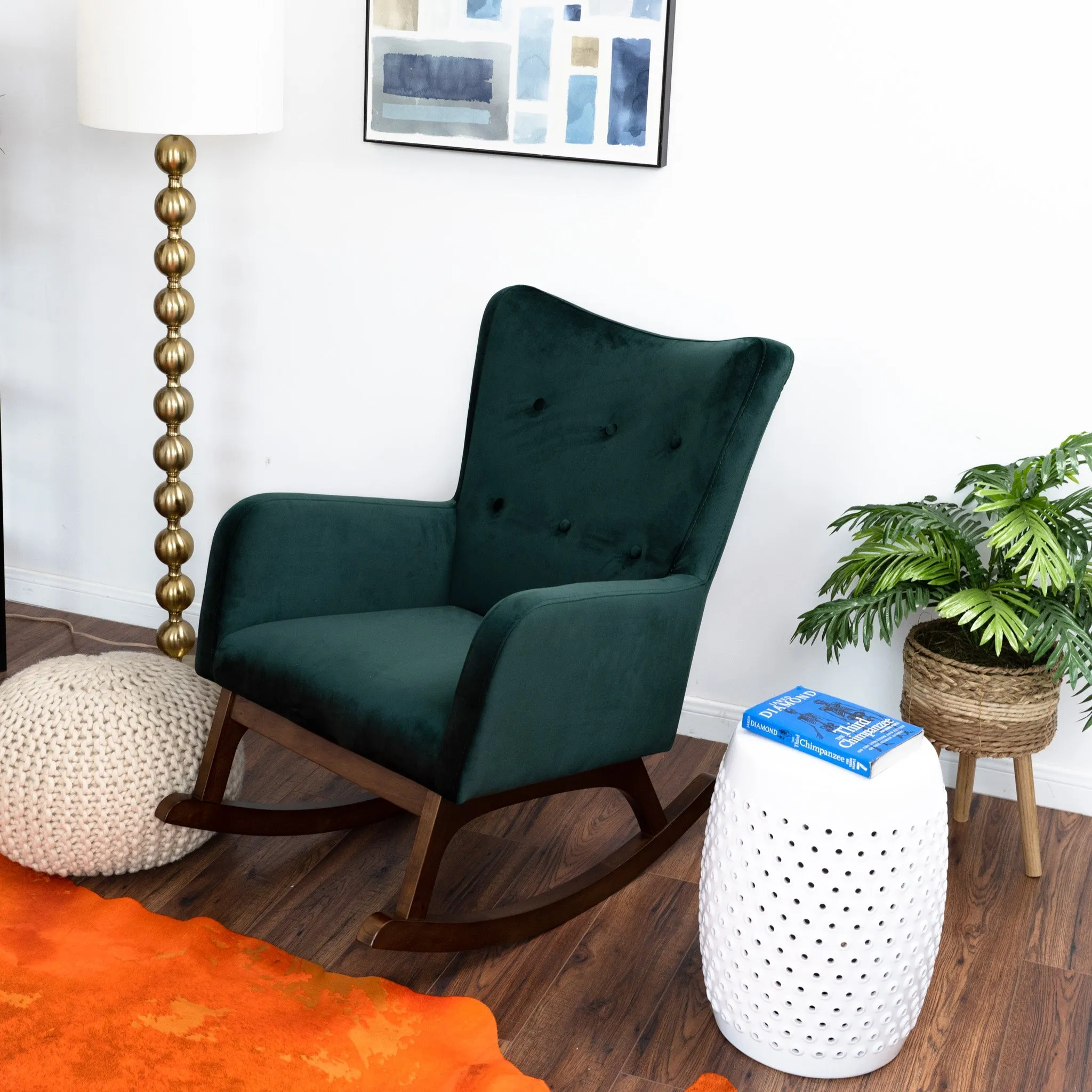 Charlotte Green Velvet Fabric Rocking Chair