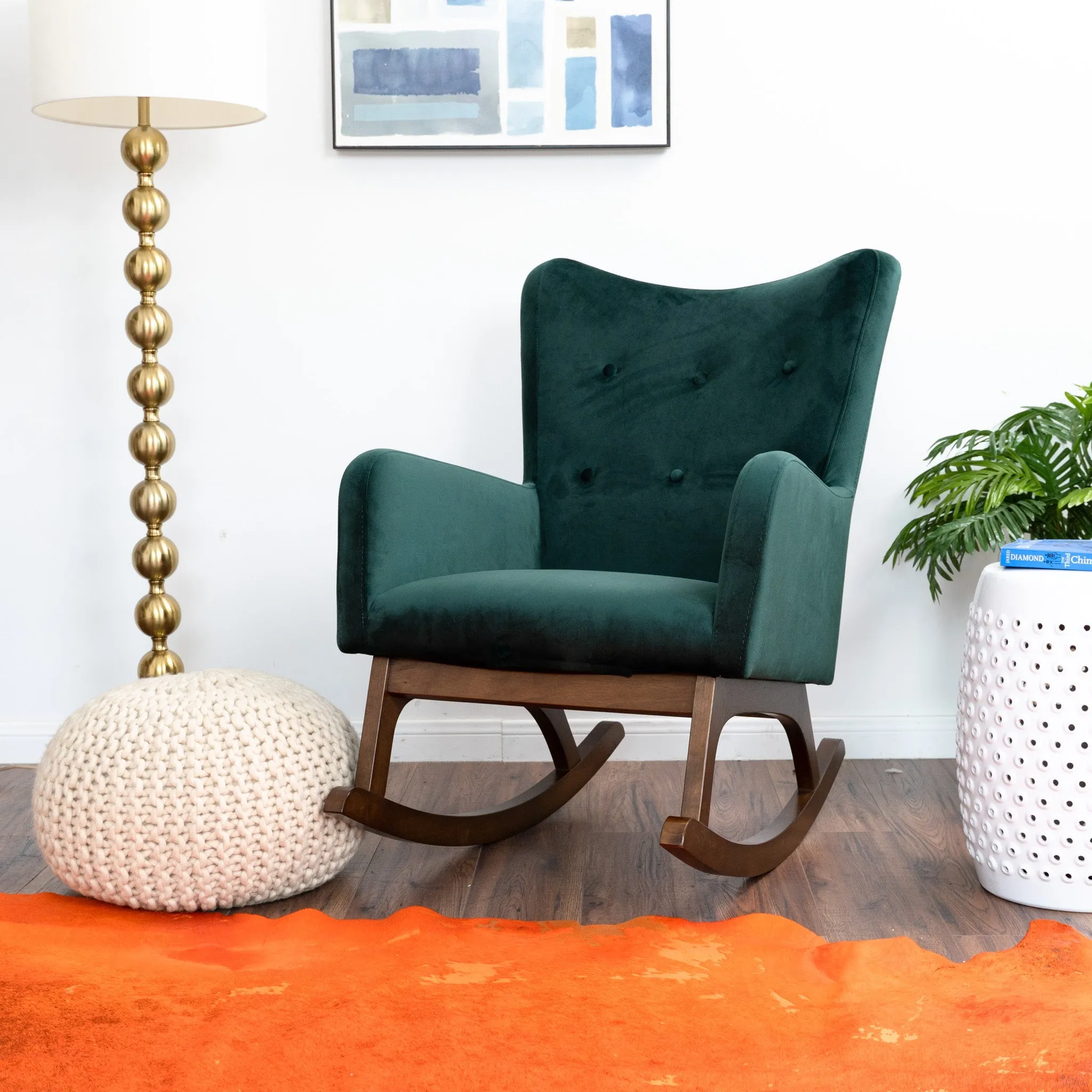 Charlotte Green Velvet Fabric Rocking Chair