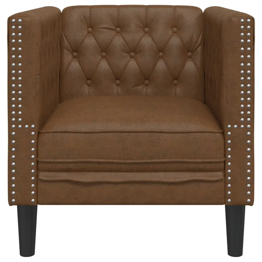 Chesterfield Sofa Chair Brown Faux Suede Leather