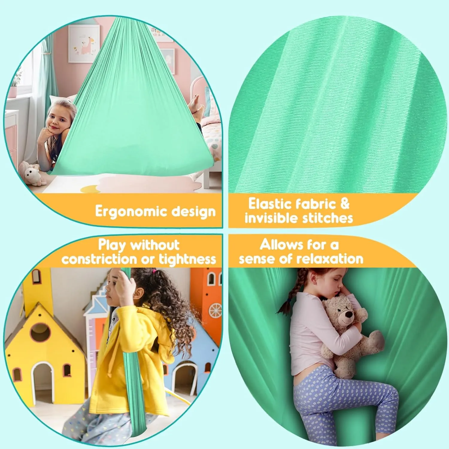 Chihee Sensory Swing Therapy Swing Hammock Indoor Outdoor for Kids,Hardware Included,Soft Breathable Nylon Cuddle Swing Joy Hammock for Child Adult with Autism,ADHD,Aspergers,Sensory Integration