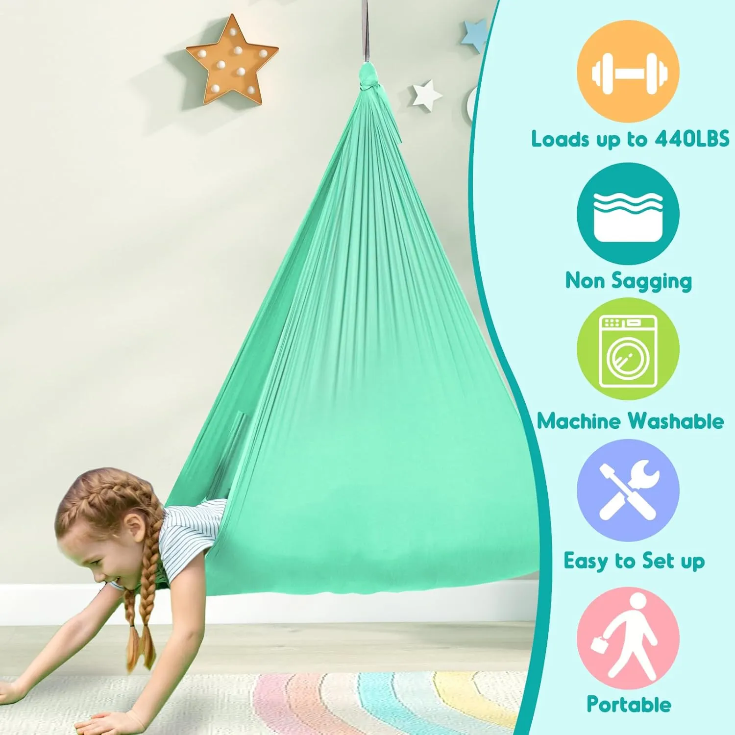 Chihee Sensory Swing Therapy Swing Hammock Indoor Outdoor for Kids,Hardware Included,Soft Breathable Nylon Cuddle Swing Joy Hammock for Child Adult with Autism,ADHD,Aspergers,Sensory Integration