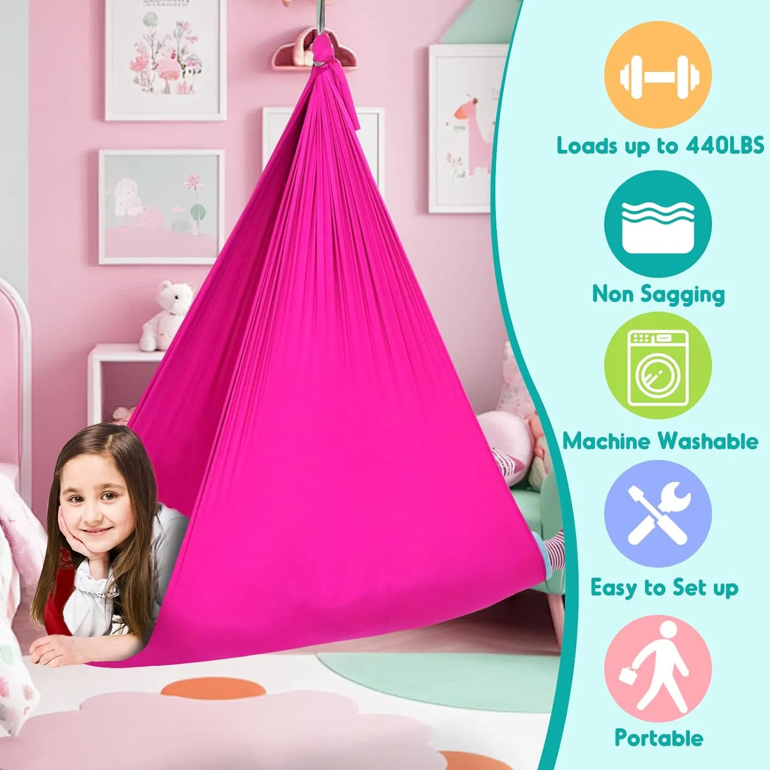 Chihee Sensory Swing Therapy Swing Hammock Indoor Outdoor for Kids,Hardware Included,Soft Breathable Nylon Cuddle Swing Joy Hammock for Child Adult with Autism,ADHD,Aspergers,Sensory Integration