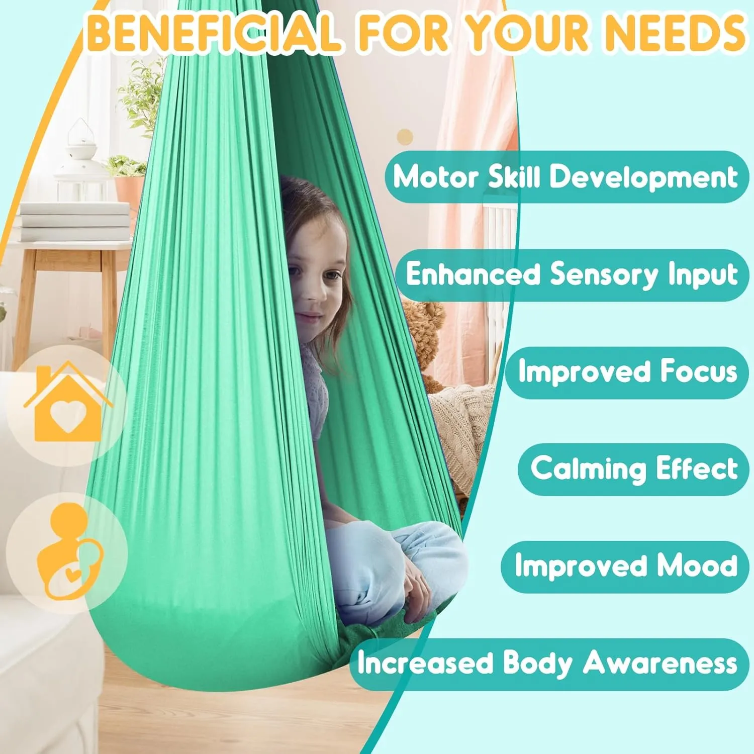 Chihee Sensory Swing Therapy Swing Hammock Indoor Outdoor for Kids,Hardware Included,Soft Breathable Nylon Cuddle Swing Joy Hammock for Child Adult with Autism,ADHD,Aspergers,Sensory Integration