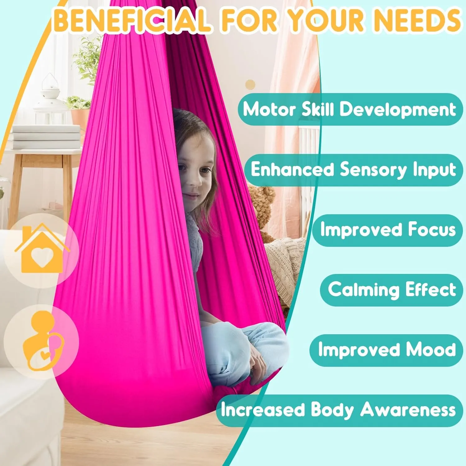 Chihee Sensory Swing Therapy Swing Hammock Indoor Outdoor for Kids,Hardware Included,Soft Breathable Nylon Cuddle Swing Joy Hammock for Child Adult with Autism,ADHD,Aspergers,Sensory Integration