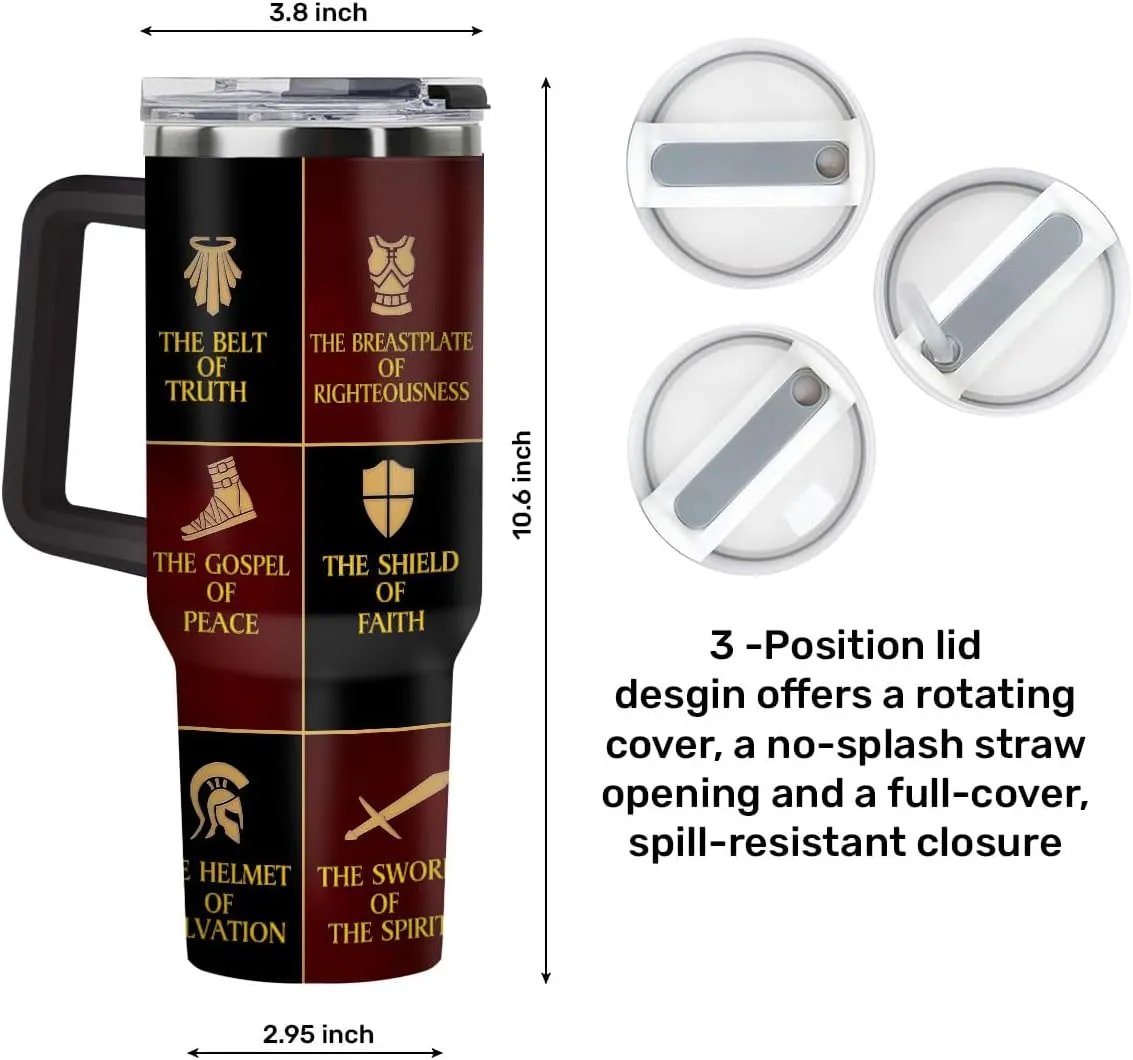 Christian Gifts for Men, Women - Fathers Day, Pastor Appreciation Religious Gift For Men - Christian Coffee Mug - Armor Of God Stainless Steel Tumbler (Armor Of God, 40OZ)