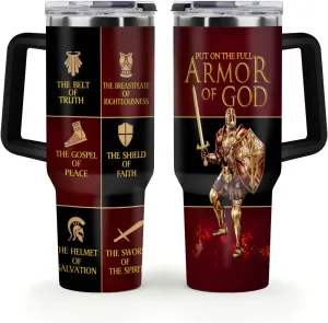 Christian Gifts for Men, Women - Fathers Day, Pastor Appreciation Religious Gift For Men - Christian Coffee Mug - Armor Of God Stainless Steel Tumbler (Armor Of God, 40OZ)