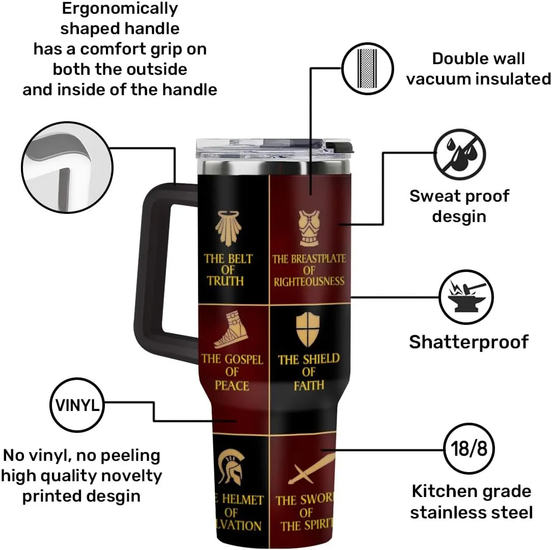 Christian Gifts for Men, Women - Fathers Day, Pastor Appreciation Religious Gift For Men - Christian Coffee Mug - Armor Of God Stainless Steel Tumbler (Armor Of God, 40OZ)