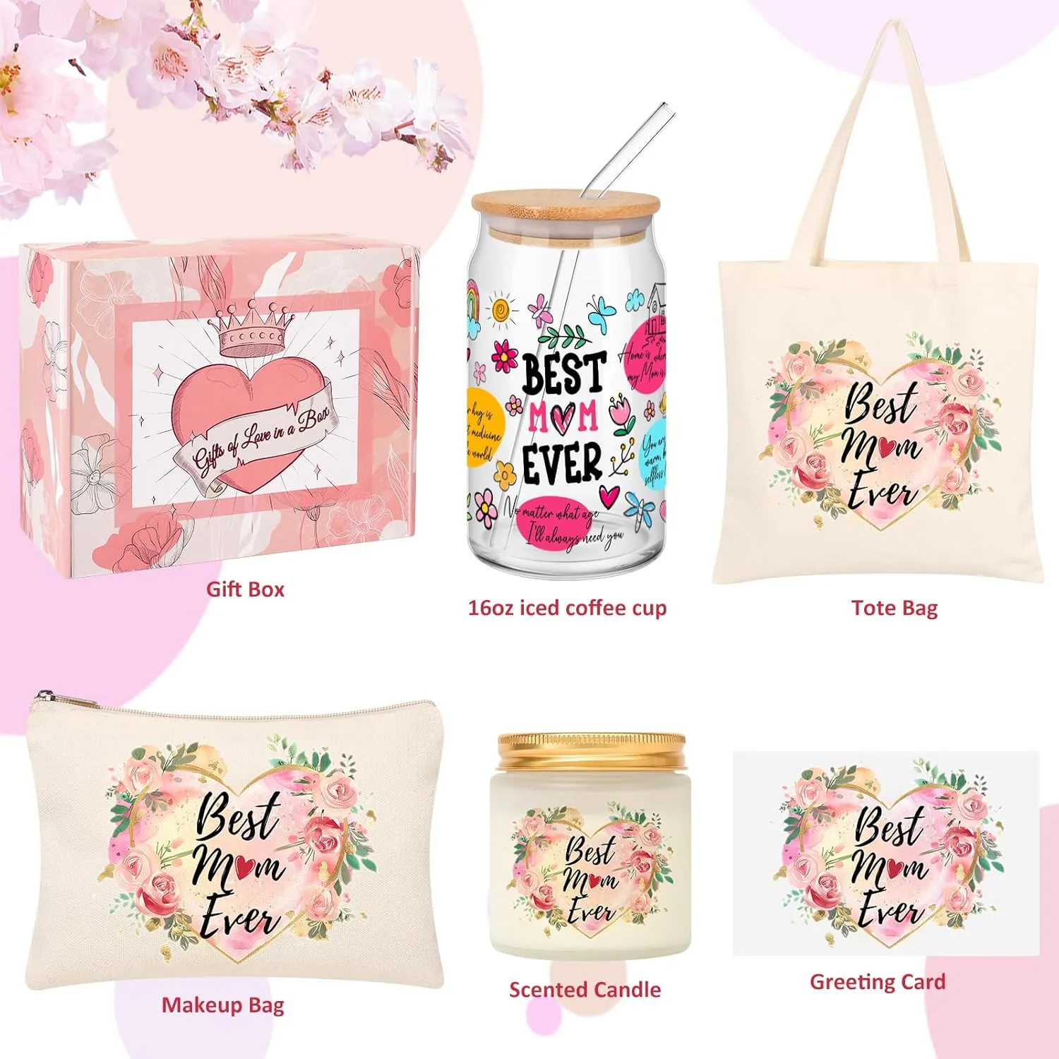 Christmas Gifts for Mom, Mothers Day Gift Box, Perfect Birthday or Appreciation Gifts for Moms – Includes Coffee Cup, Stylish Tote Bag, Makeup Bag & Scented Candle