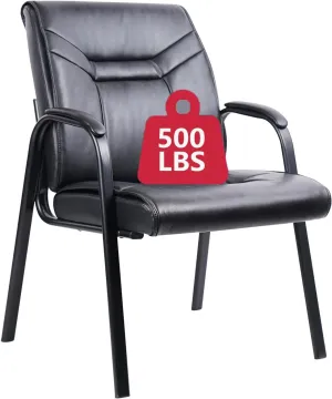 CLATINA Big Tall Wide Office Guest Chair Heavy Duty 500lbs Leather Comfy Side Reception Chairs with Arms No Wheels, Executive Bariatric Lobby Chair for Meeting Conference Waiting Room Stationary Black