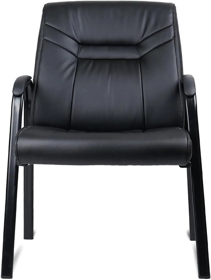 CLATINA Big Tall Wide Office Guest Chair Heavy Duty 500lbs Leather Comfy Side Reception Chairs with Arms No Wheels, Executive Bariatric Lobby Chair for Meeting Conference Waiting Room Stationary Black